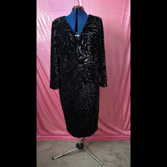 🆕️ LISTING!! DRESS THE POPULATION ELIZABETH SEQUIN &VELVET MIDI SHEATH DRESS - Picture 7 of 15